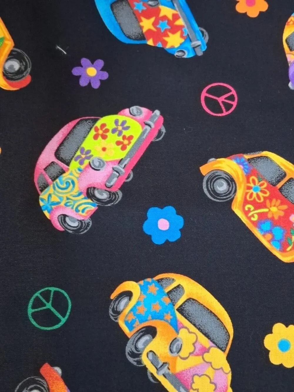 VIP Cranston Colorful Love Bugs Cars VW Beetles on Black -2.4 yards x 44